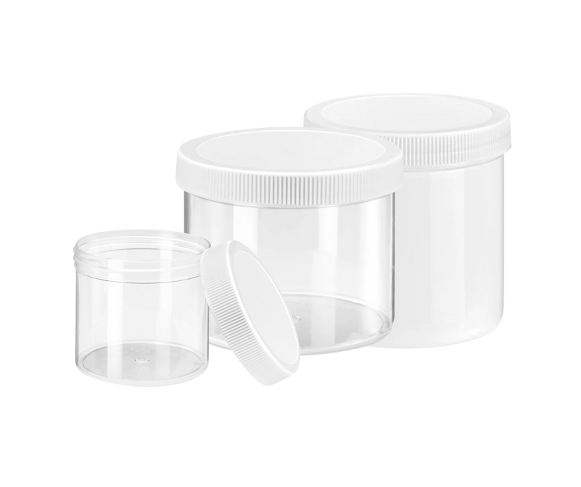 Jar - Clear Round Wide-Mouth Plastic- 32 oz, with White Cap